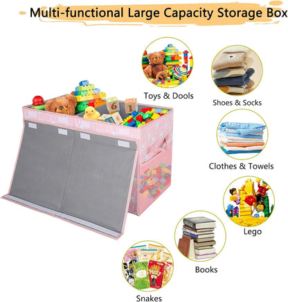 Legestori Large Stackable Storage Bins with Lids, Collapsible Sturdy Storage Organizer Boxes Bins Baskets, Foldable Closet Organizer Baskets for Home (Light Khaki, M)