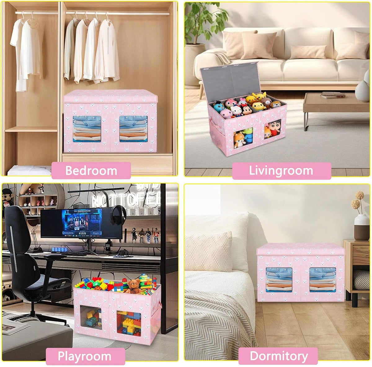 Legestori Large Stackable Storage Bins with Lids, Collapsible Sturdy Storage Organizer Boxes Bins Baskets, Foldable Closet Organizer Baskets for Home (Light Khaki, M)