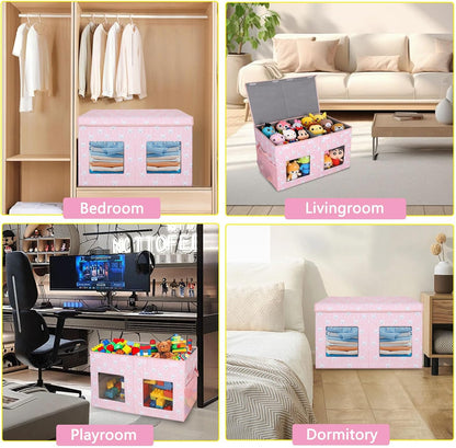 Legestori Large Stackable Storage Bins with Lids, Collapsible Sturdy Storage Organizer Boxes Bins Baskets, Foldable Closet Organizer Baskets for Home (Light Khaki, M)