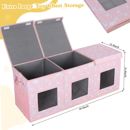 Legestori Large Stackable Storage Bins with Lids, Collapsible Sturdy Storage Organizer Boxes Bins Baskets, Foldable Closet Organizer Baskets for Home (Light Khaki, M)