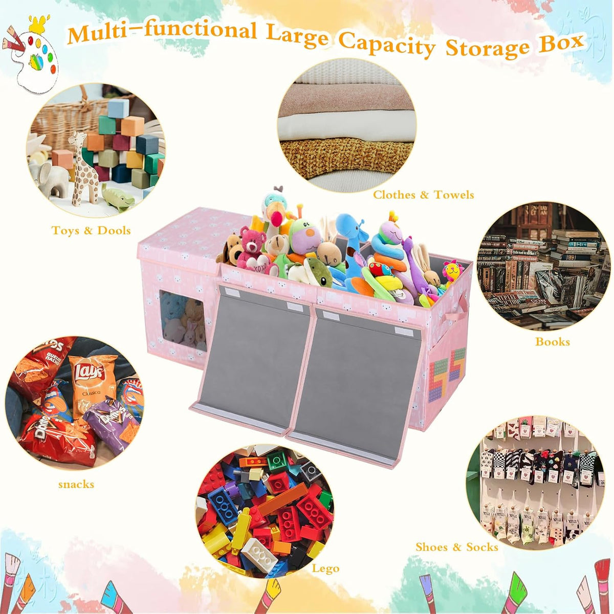 Legestori Large Stackable Storage Bins with Lids, Collapsible Sturdy Storage Organizer Boxes Bins Baskets, Foldable Closet Organizer Baskets for Home (Light Khaki, M)