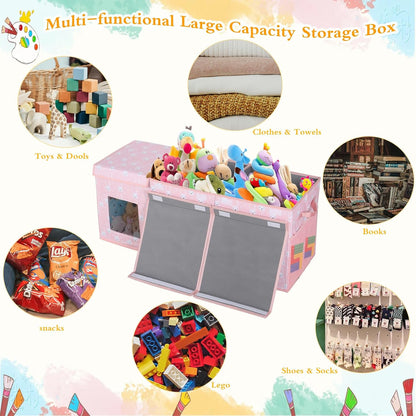 Legestori Large Stackable Storage Bins with Lids, Collapsible Sturdy Storage Organizer Boxes Bins Baskets, Foldable Closet Organizer Baskets for Home (Light Khaki, M)