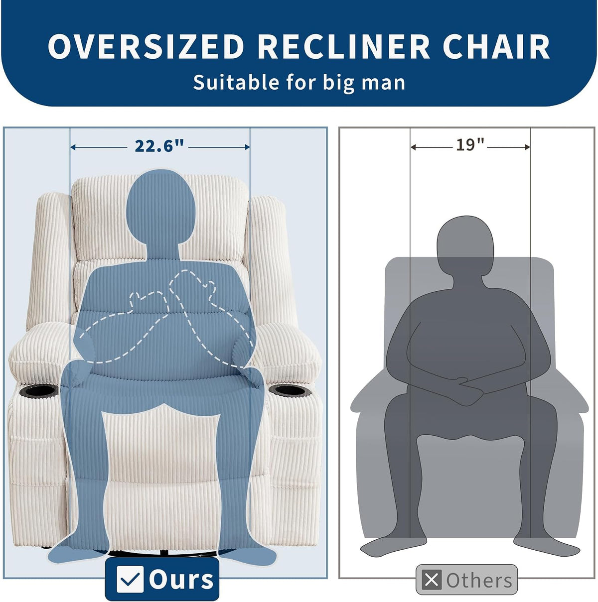 Rocking Recliner Chair for Adults Corduroy Wide Upholstered Glider Recliner with Cup Holder Deep Seat Single Sofa Rocker Chair for Nursery Living Room