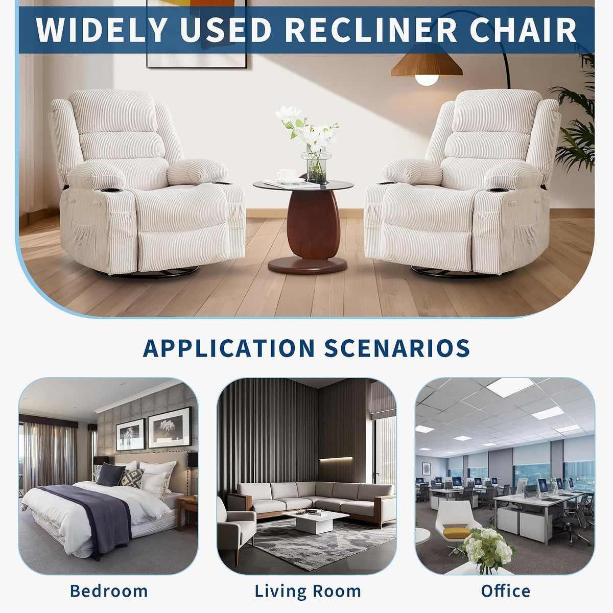Rocking Recliner Chair for Adults Corduroy Wide Upholstered Glider Recliner with Cup Holder Deep Seat Single Sofa Rocker Chair for Nursery Living Room