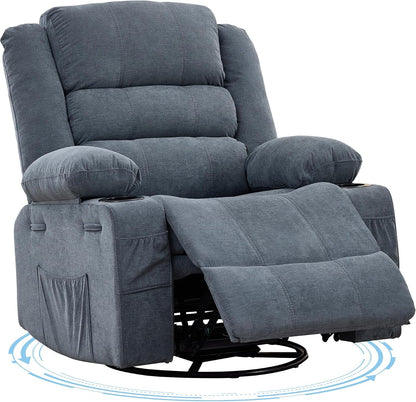 Rocking Recliner Chair for Adults Corduroy Wide Upholstered Glider Recliner with Cup Holder Deep Seat Single Sofa Rocker Chair for Nursery Living Room