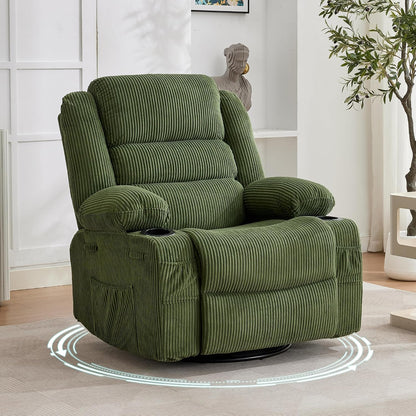 Rocking Recliner Chair for Adults Corduroy Wide Upholstered Glider Recliner with Cup Holder Deep Seat Single Sofa Rocker Chair for Nursery Living Room