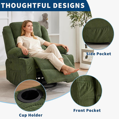 Rocking Recliner Chair for Adults Corduroy Wide Upholstered Glider Recliner with Cup Holder Deep Seat Single Sofa Rocker Chair for Nursery Living Room