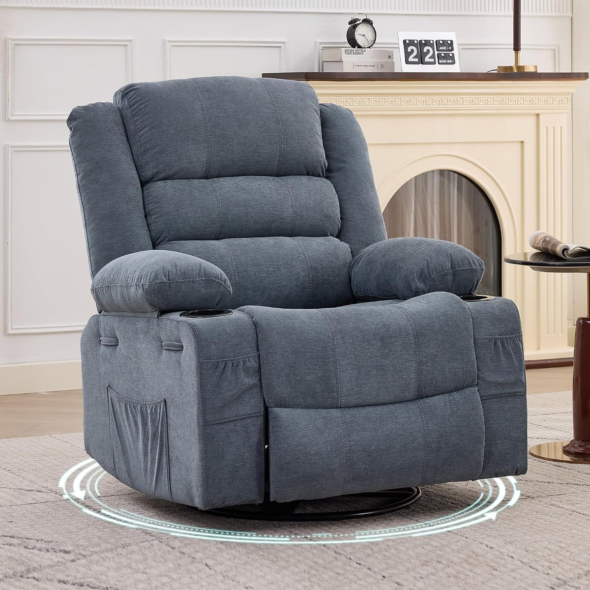 Rocking Recliner Chair for Adults Corduroy Wide Upholstered Glider Recliner with Cup Holder Deep Seat Single Sofa Rocker Chair for Nursery Living Room