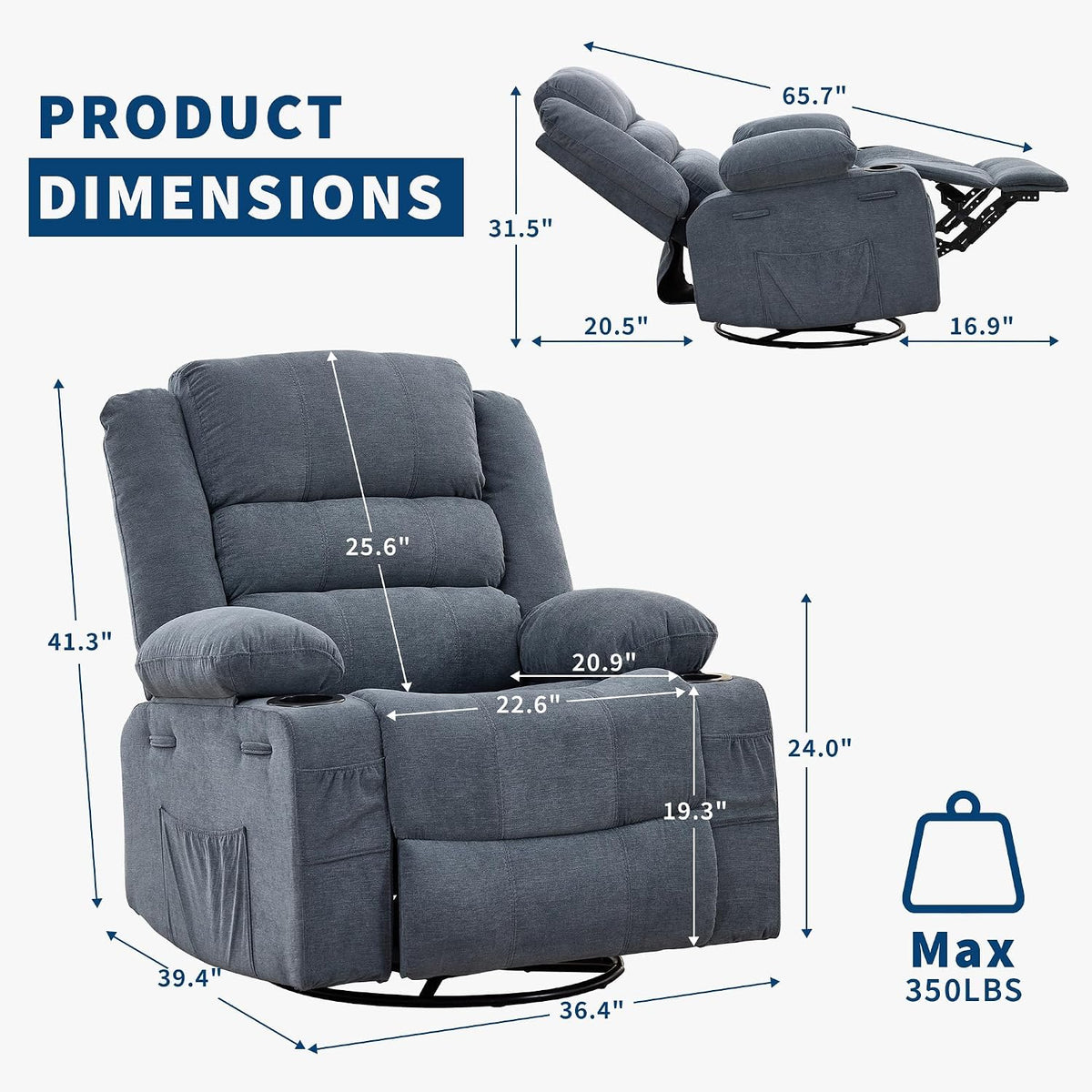 Rocking Recliner Chair for Adults Corduroy Wide Upholstered Glider Recliner with Cup Holder Deep Seat Single Sofa Rocker Chair for Nursery Living Room