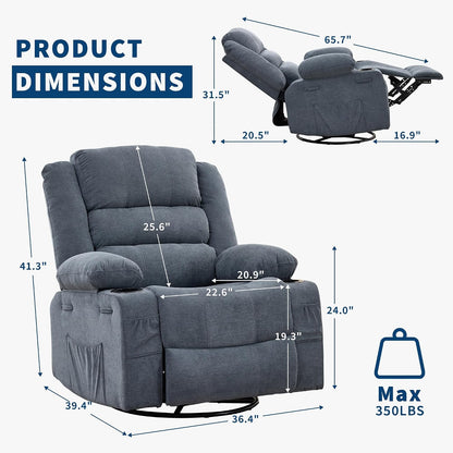 Rocking Recliner Chair for Adults Corduroy Wide Upholstered Glider Recliner with Cup Holder Deep Seat Single Sofa Rocker Chair for Nursery Living Room