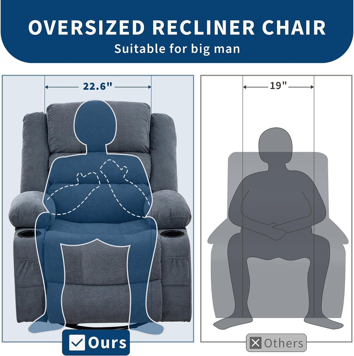 Rocking Recliner Chair for Adults Corduroy Wide Upholstered Glider Recliner with Cup Holder Deep Seat Single Sofa Rocker Chair for Nursery Living Room