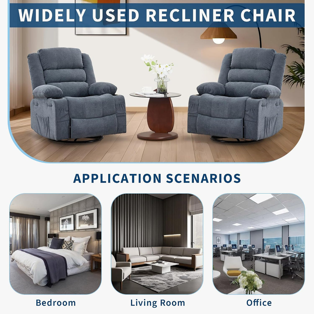 Rocking Recliner Chair for Adults Corduroy Wide Upholstered Glider Recliner with Cup Holder Deep Seat Single Sofa Rocker Chair for Nursery Living Room