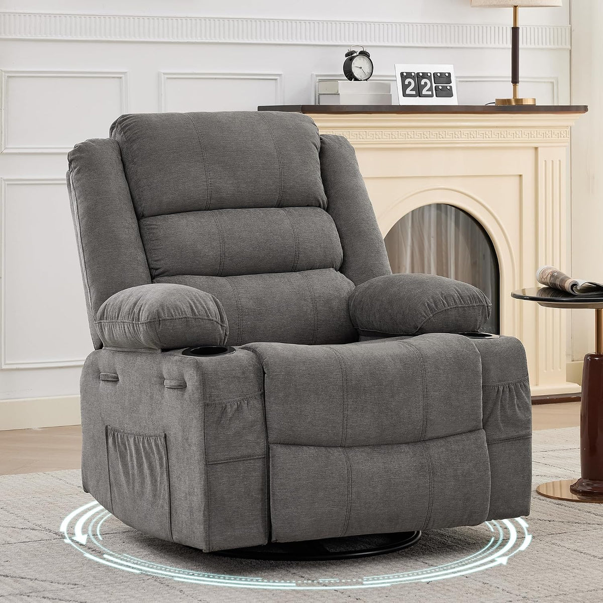 Rocking Recliner Chair for Adults Corduroy Wide Upholstered Glider Recliner with Cup Holder Deep Seat Single Sofa Rocker Chair for Nursery Living Room