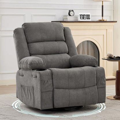 Rocking Recliner Chair for Adults Corduroy Wide Upholstered Glider Recliner with Cup Holder Deep Seat Single Sofa Rocker Chair for Nursery Living Room