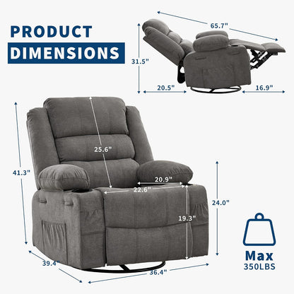 Rocking Recliner Chair for Adults Corduroy Wide Upholstered Glider Recliner with Cup Holder Deep Seat Single Sofa Rocker Chair for Nursery Living Room