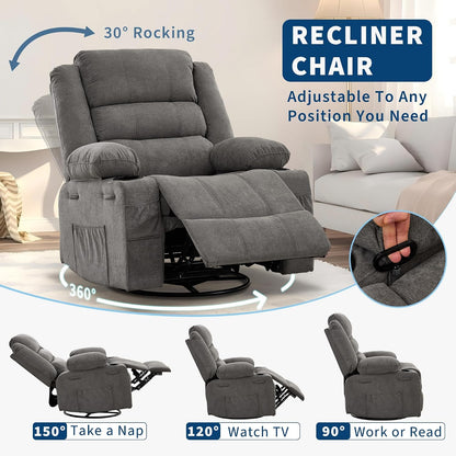 Rocking Recliner Chair for Adults Corduroy Wide Upholstered Glider Recliner with Cup Holder Deep Seat Single Sofa Rocker Chair for Nursery Living Room