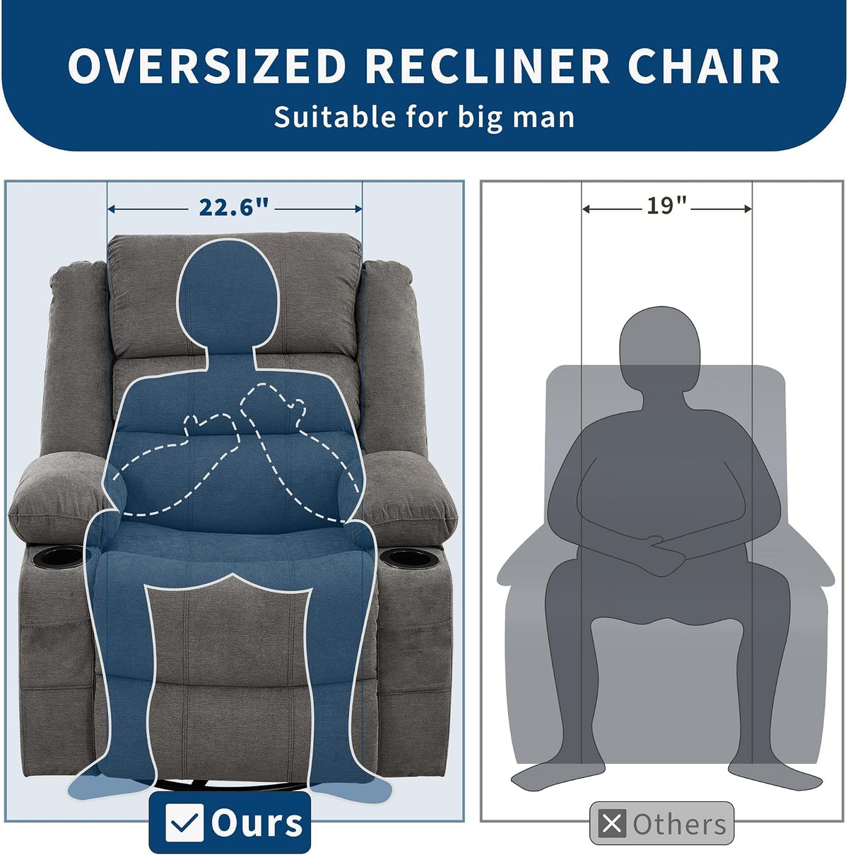 Rocking Recliner Chair for Adults Corduroy Wide Upholstered Glider Recliner with Cup Holder Deep Seat Single Sofa Rocker Chair for Nursery Living Room