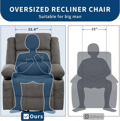 Rocking Recliner Chair for Adults Corduroy Wide Upholstered Glider Recliner with Cup Holder Deep Seat Single Sofa Rocker Chair for Nursery Living Room
