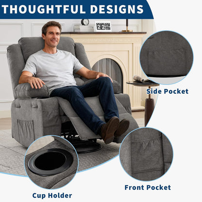 Rocking Recliner Chair for Adults Corduroy Wide Upholstered Glider Recliner with Cup Holder Deep Seat Single Sofa Rocker Chair for Nursery Living Room