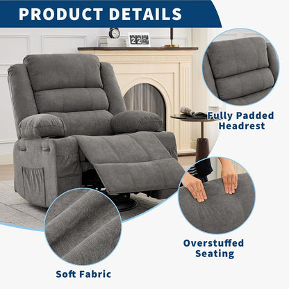 Rocking Recliner Chair for Adults Corduroy Wide Upholstered Glider Recliner with Cup Holder Deep Seat Single Sofa Rocker Chair for Nursery Living Room