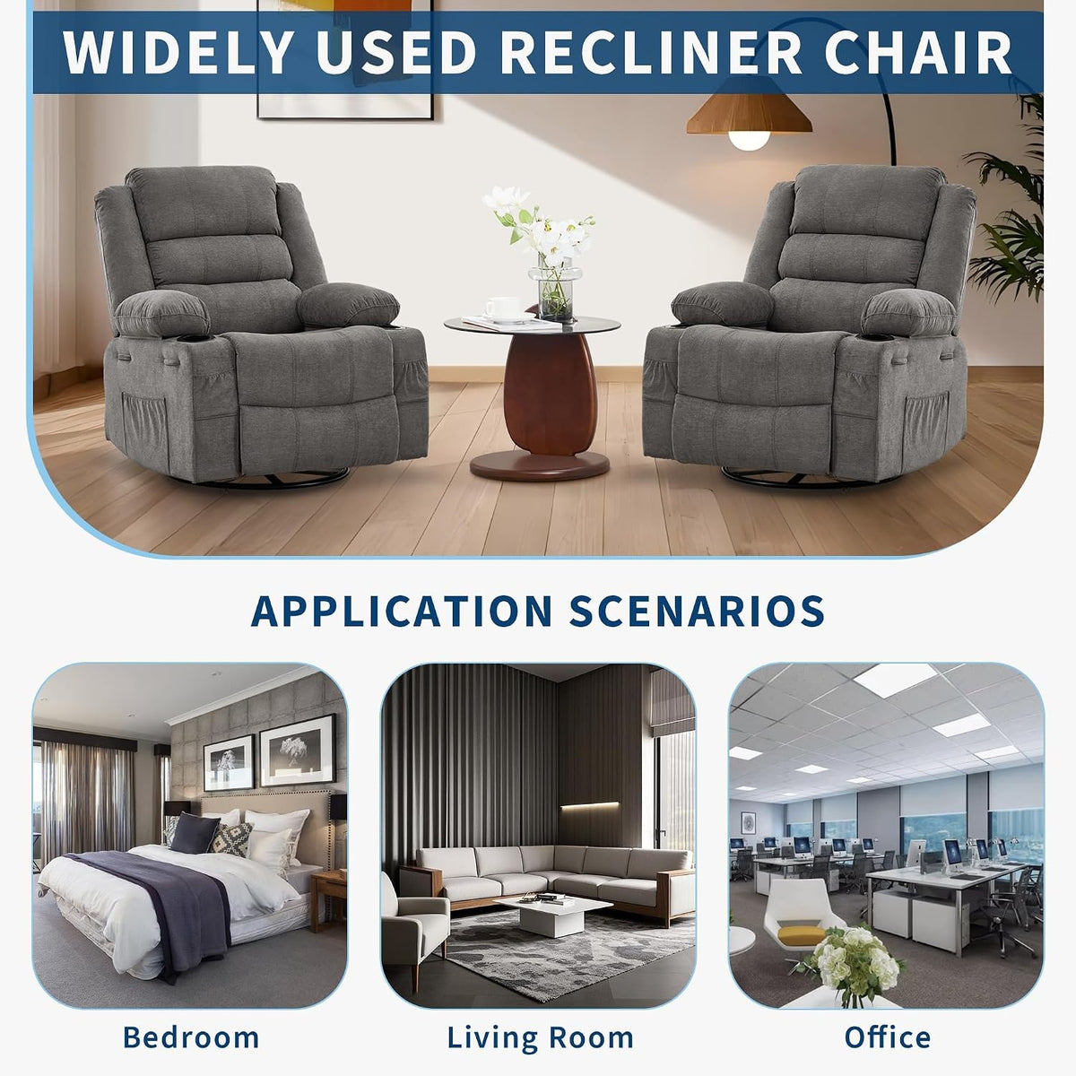 Rocking Recliner Chair for Adults Corduroy Wide Upholstered Glider Recliner with Cup Holder Deep Seat Single Sofa Rocker Chair for Nursery Living Room