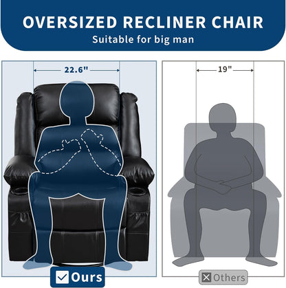 Rocking Recliner Chair for Adults Corduroy Wide Upholstered Glider Recliner with Cup Holder Deep Seat Single Sofa Rocker Chair for Nursery Living Room