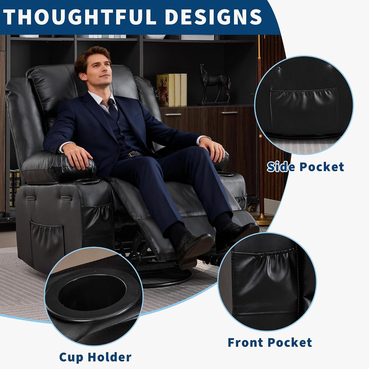 Rocking Recliner Chair for Adults Corduroy Wide Upholstered Glider Recliner with Cup Holder Deep Seat Single Sofa Rocker Chair for Nursery Living Room