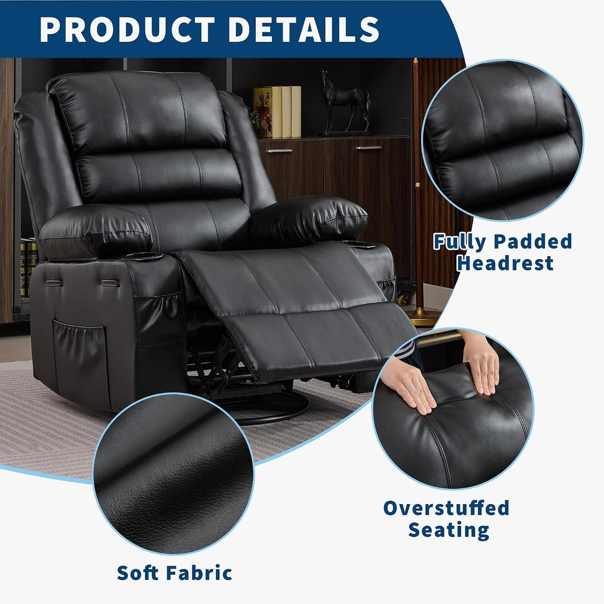 Rocking Recliner Chair for Adults Corduroy Wide Upholstered Glider Recliner with Cup Holder Deep Seat Single Sofa Rocker Chair for Nursery Living Room