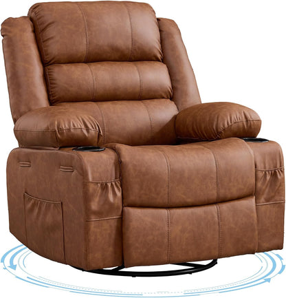 Rocking Recliner Chair for Adults Corduroy Wide Upholstered Glider Recliner with Cup Holder Deep Seat Single Sofa Rocker Chair for Nursery Living Room