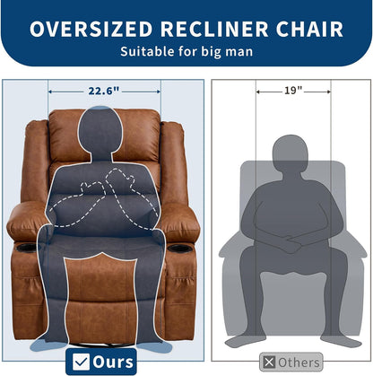 Rocking Recliner Chair for Adults Corduroy Wide Upholstered Glider Recliner with Cup Holder Deep Seat Single Sofa Rocker Chair for Nursery Living Room