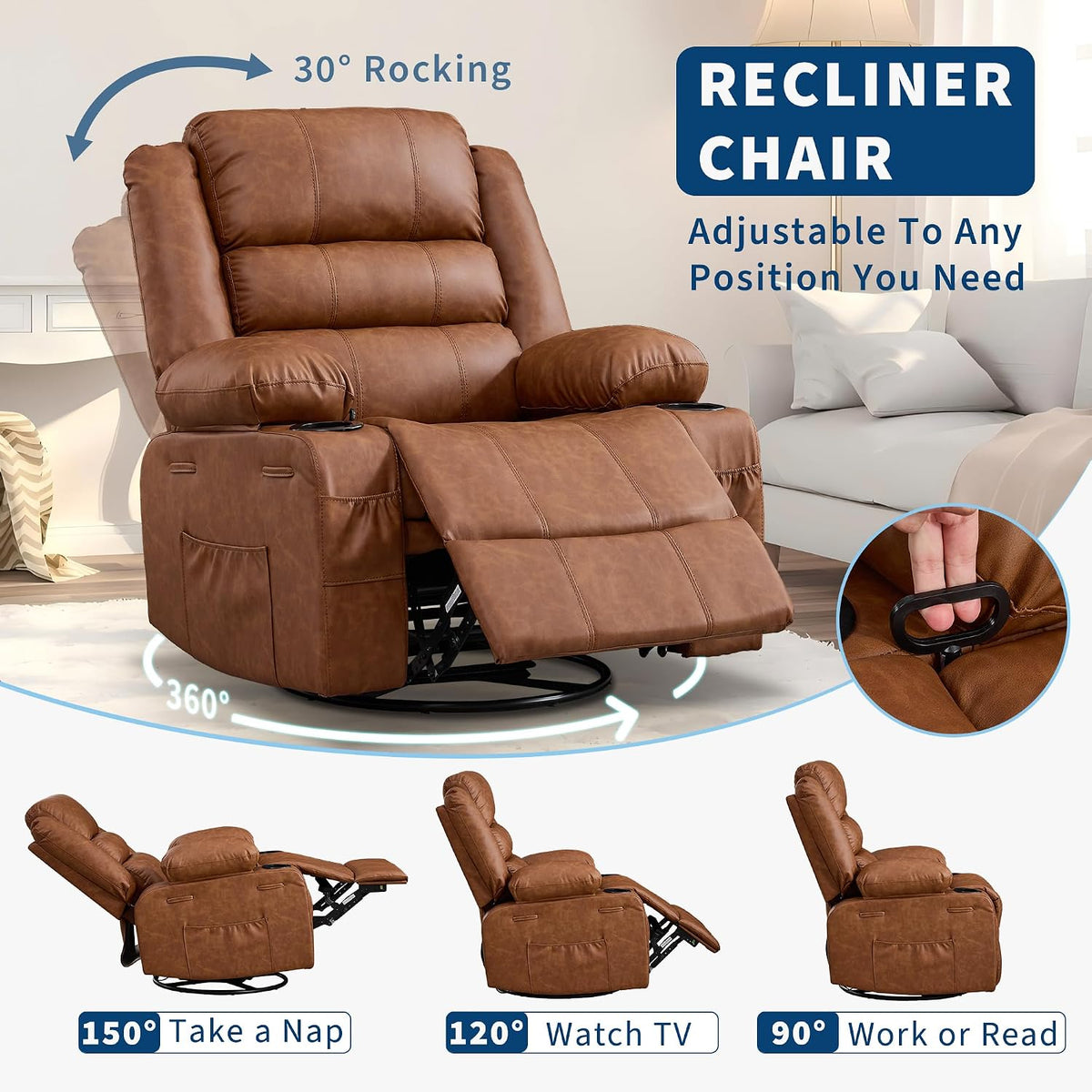 Rocking Recliner Chair for Adults Corduroy Wide Upholstered Glider Recliner with Cup Holder Deep Seat Single Sofa Rocker Chair for Nursery Living Room
