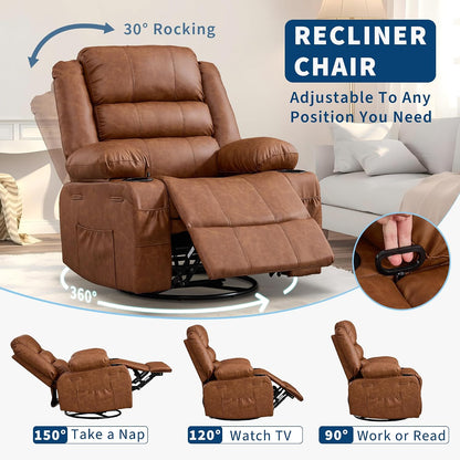 Rocking Recliner Chair for Adults Corduroy Wide Upholstered Glider Recliner with Cup Holder Deep Seat Single Sofa Rocker Chair for Nursery Living Room