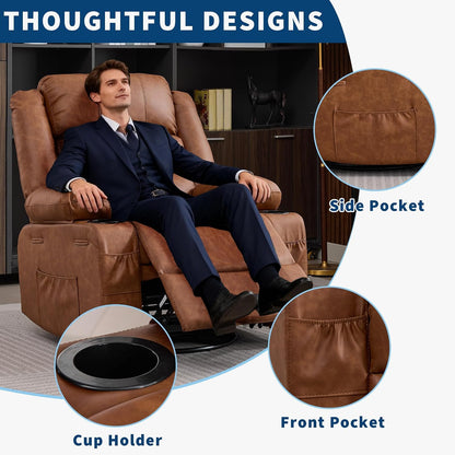 Rocking Recliner Chair for Adults Corduroy Wide Upholstered Glider Recliner with Cup Holder Deep Seat Single Sofa Rocker Chair for Nursery Living Room