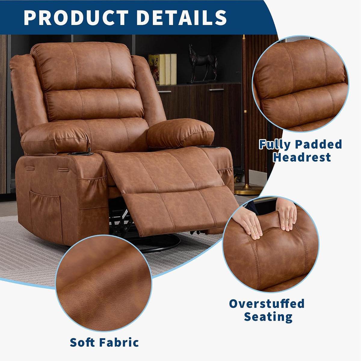 Rocking Recliner Chair for Adults Corduroy Wide Upholstered Glider Recliner with Cup Holder Deep Seat Single Sofa Rocker Chair for Nursery Living Room