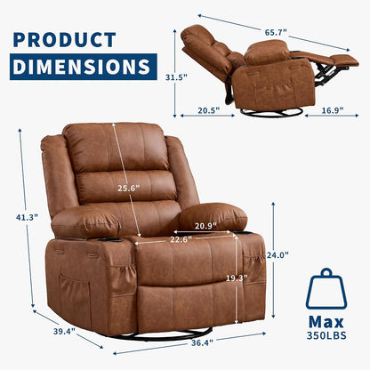 Rocking Recliner Chair for Adults Corduroy Wide Upholstered Glider Recliner with Cup Holder Deep Seat Single Sofa Rocker Chair for Nursery Living Room