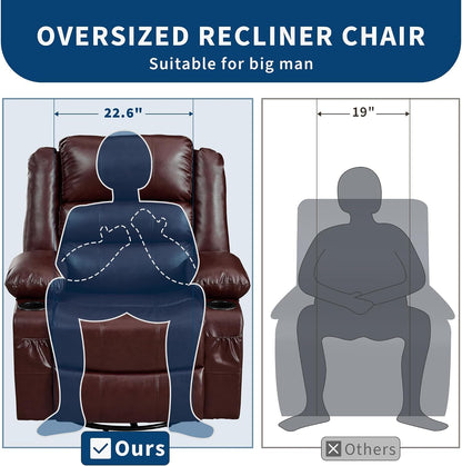 Rocking Recliner Chair for Adults Corduroy Wide Upholstered Glider Recliner with Cup Holder Deep Seat Single Sofa Rocker Chair for Nursery Living Room