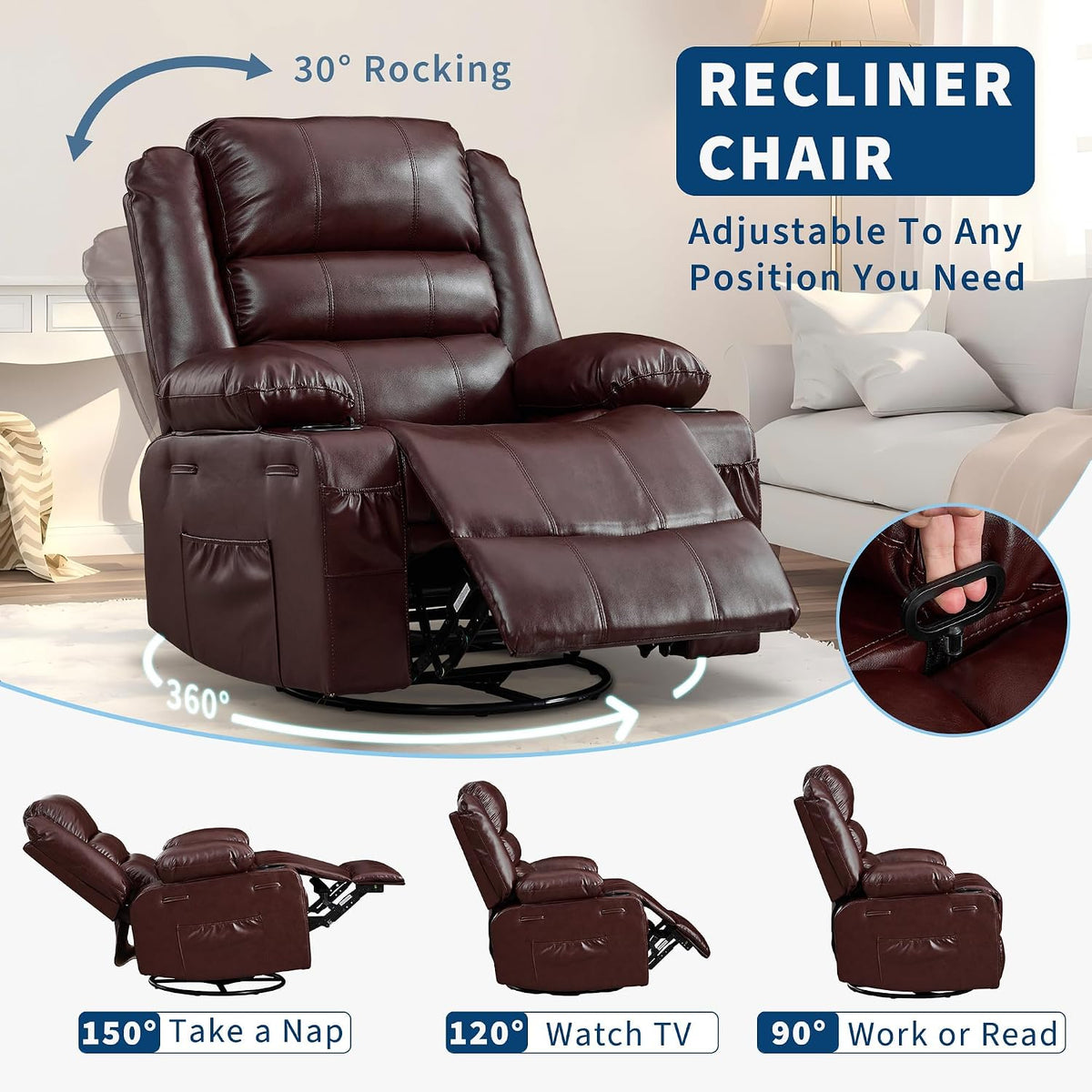 Rocking Recliner Chair for Adults Corduroy Wide Upholstered Glider Recliner with Cup Holder Deep Seat Single Sofa Rocker Chair for Nursery Living Room