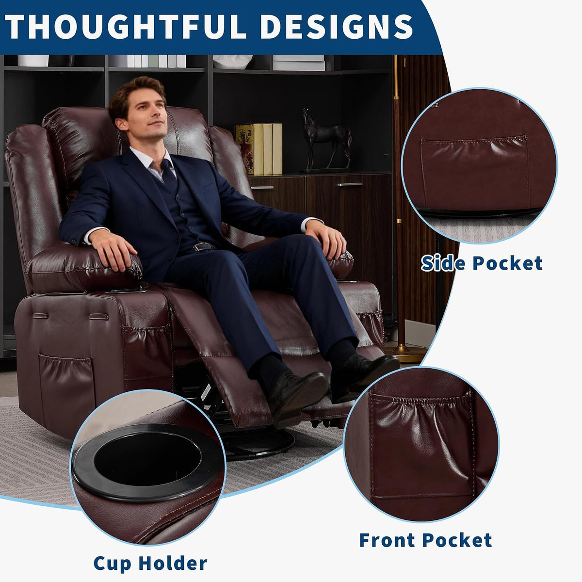Rocking Recliner Chair for Adults Corduroy Wide Upholstered Glider Recliner with Cup Holder Deep Seat Single Sofa Rocker Chair for Nursery Living Room