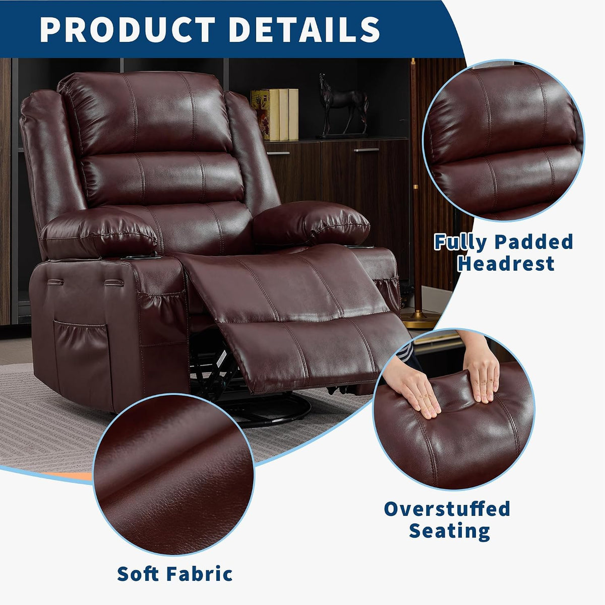Rocking Recliner Chair for Adults Corduroy Wide Upholstered Glider Recliner with Cup Holder Deep Seat Single Sofa Rocker Chair for Nursery Living Room