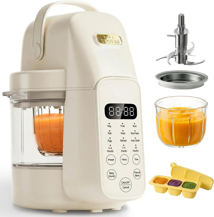FM01 Baby Food Maker, 316L Stainless Steel Blades | Puree Steamer Blender Processor With 10oz Glass Bowl | One-Step Food Mill with Recipe, 12H Keep Warm, Auto Clean, Reheat | BPA-Free