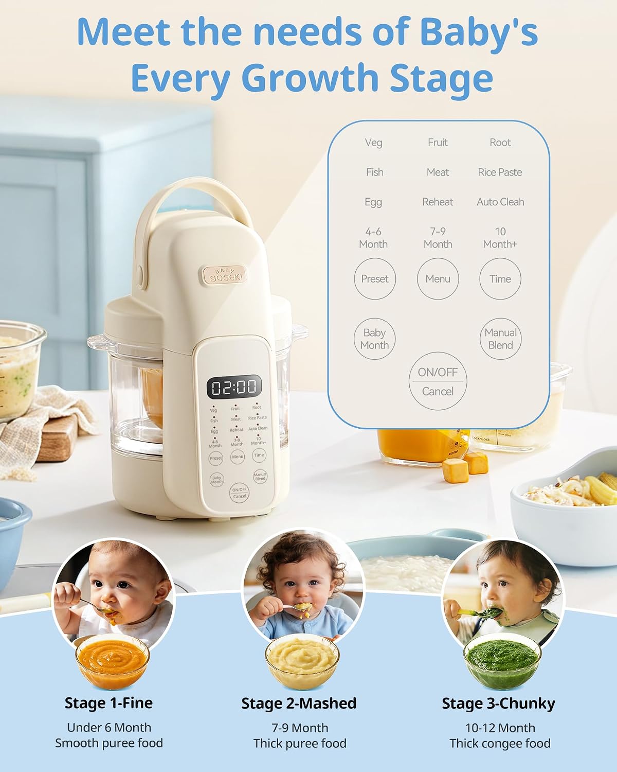 FM01 Baby Food Maker, 316L Stainless Steel Blades | Puree Steamer Blender Processor With 10oz Glass Bowl | One-Step Food Mill with Recipe, 12H Keep Warm, Auto Clean, Reheat | BPA-Free