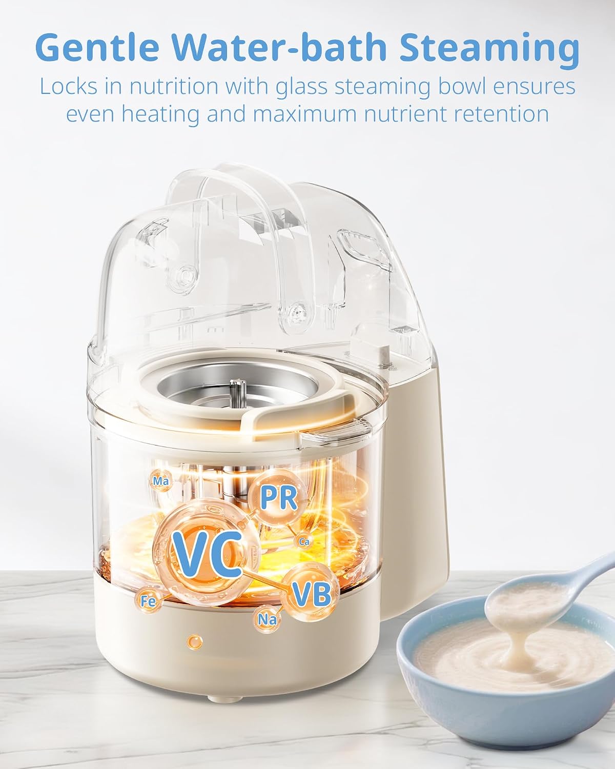 FM01 Baby Food Maker, 316L Stainless Steel Blades | Puree Steamer Blender Processor With 10oz Glass Bowl | One-Step Food Mill with Recipe, 12H Keep Warm, Auto Clean, Reheat | BPA-Free