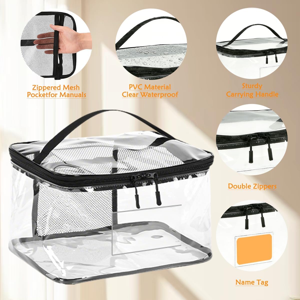 Clear Storage Bags, 4‑Pack Clear PVC Waterproof Toy Organizer with Zipper, Labels & Handles for Puzzles, Building Blocks, Board Games