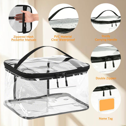 Clear Storage Bags, 4‑Pack Clear PVC Waterproof Toy Organizer with Zipper, Labels & Handles for Puzzles, Building Blocks, Board Games