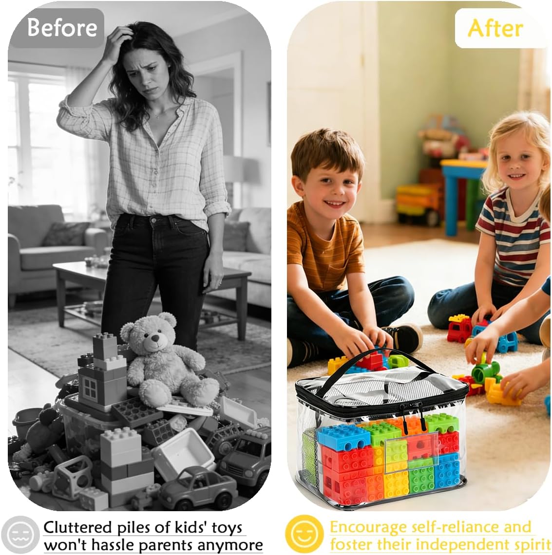 Clear Storage Bags, 4‑Pack Clear PVC Waterproof Toy Organizer with Zipper, Labels & Handles for Puzzles, Building Blocks, Board Games