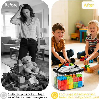 Clear Storage Bags, 4‑Pack Clear PVC Waterproof Toy Organizer with Zipper, Labels & Handles for Puzzles, Building Blocks, Board Games