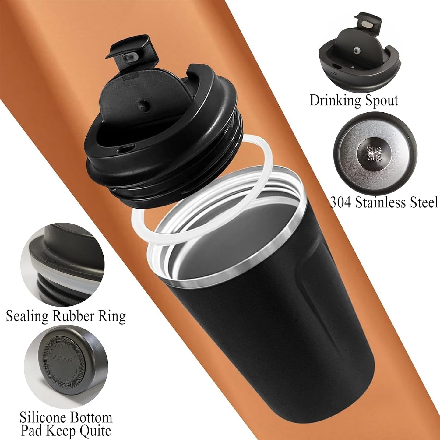 Stainless Steel Coffee Mug,Leak Proof Coffee Travel Mug Cup, Thermal Cup