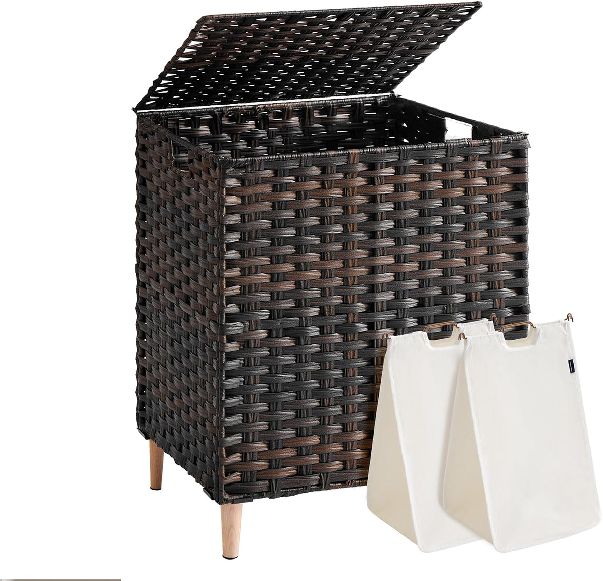 SONGMICS 4-SectionLaundry Hamper With Lid, PE Rattan, 55.5 Gallons (210 L)