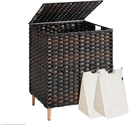 SONGMICS 4-SectionLaundry Hamper With Lid, PE Rattan, 55.5 Gallons (210 L)