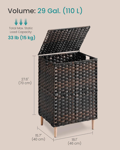 SONGMICS 4-SectionLaundry Hamper With Lid, PE Rattan, 55.5 Gallons (210 L)
